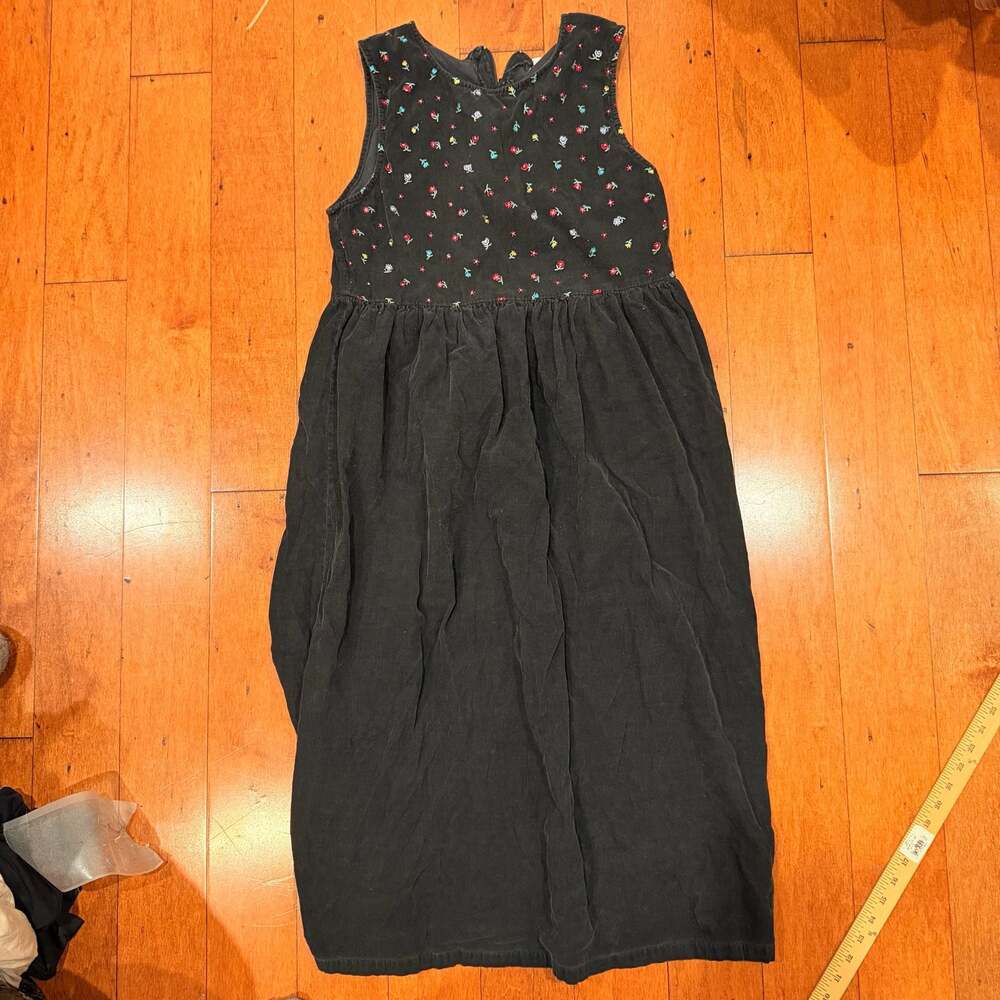 Fads Vintage Floral Embroidered Corduroy Jumper Dress Size 8